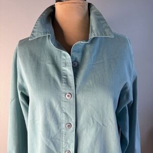 Newport News 100% Cotton Women's Blue Long Sleeve Button Cuffs Down Shirt Large